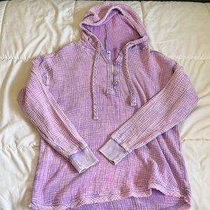 Light Purple Waffle Knit Hooded Pullover Top